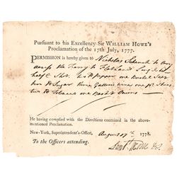 Revolutionary War Era Partially Printed Ferry Travel Pass Signed Samuel Moore