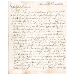 1780 British Revolutionary War Troop Transport/Slave Ship HMS Providence Letter