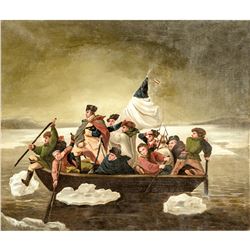 WASHINGTON CROSSING THE DELAWARE, Oil on Canvas Painting, after Emanuel Leutze