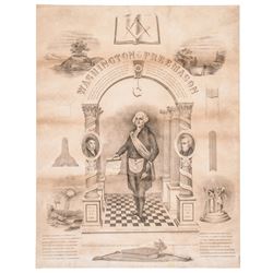 Exceedingly Rare 1852 Lithograph WASHINGTON AS A FREEMASON Published JW Clayton
