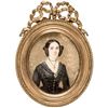 Image 1 : c. 1830 Hand-Painted Miniature Oval Portrait of a Christian Woman Framed