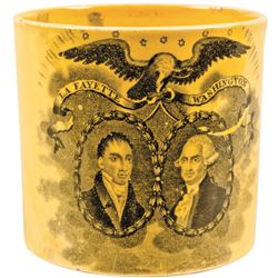 c. 1824 Lafayette’s Tour of America Commemorative Canary Yellow Creamware Mug