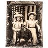 Image 1 : c. 1890 Tintype of a Father & two Daughters in front of a 42-Star American Flag