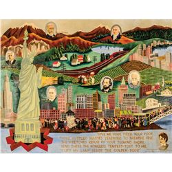 Timely American Oil Painting Historical Theme Mural of Jewish History in America
