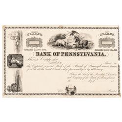 Two 1851 Stock Certificates for the Bank of Pennsylvania, Issued and One Proof