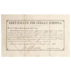 1886 CERTIFICATE FOR INDIAN SCHOOLS, Signed Jos. E. Hazard of Randolph, NY