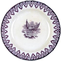1868, Historical Staffordshire Mulberry Transferware Gem Pattern by Hammersley