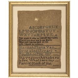 1819-Dated Sampler, Colored Silk worked on Linen, With Name, Age and Place