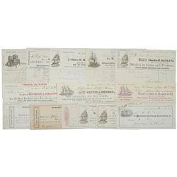 1869-1873 (14) San Francisco, California Shipping Receipts, some payable in Gold