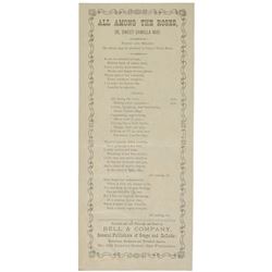 c1870 San Francisco Lyric Song Sheet: ALL AMONG THE ROSES, OR, SWEET CAMILLA MAY