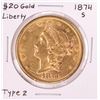Image 1 : 1874-S Type 2 $20 Liberty Head Double Eagle Gold Coin