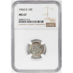 1964-D Roosevelt Dime Coin NGC MS67