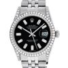 Image 1 : Rolex Mens Stainless Black Baguette Diamond Lugs Datejust Wristwatch