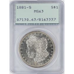 1881-S $1 Morgan Silver Dollar Coin PCGS MS63 Old Green Rattler