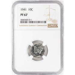 1941 Proof Mercury Dime Coin NGC PF67