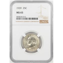 1939 Washington Quarter Coin NGC MS65
