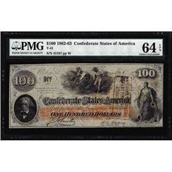 1862 $100 Confederate States of America Note T-41 PMG Choice Uncirculated 64EPQ