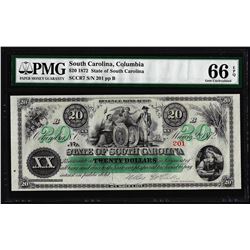 1872 $20 State of South Carolina Revenue Bond Obsolete Note PMG Gem Uncirculated 66EPQ