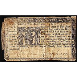 Maryland Two Ninths of a Dollar Colonial Currency Note