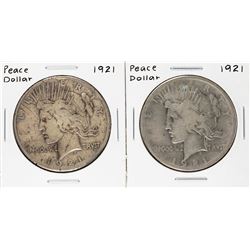 Lot of (2) 1921 $1 Peace Silver Dollar Coins