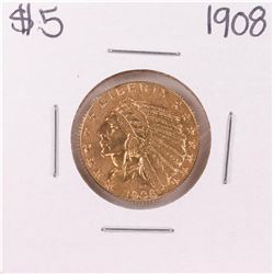 1908 $5 Indian Head Half Eagle Gold Coin