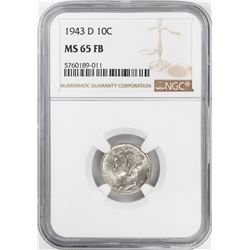 1943-D Mercury Dime Coin NGC MS65FB