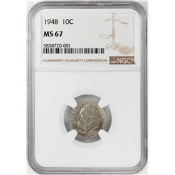 1948 Roosevelt Dime Coin NGC MS67
