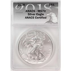 2018 $1 American Silver Eagle Coin ANACS MS70