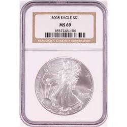 2005 $1 American Silver Eagle Coin NGC MS69