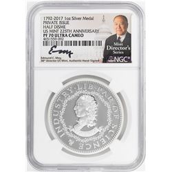 1792-2017 Half Disme 1 oz. Silver Medal NGC PF70 W/Edmund C. Moy Signature