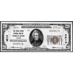 1929 $20 United States NB of Portland, OR CH# 4514 National Currency Note