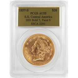 S.S. Central America 1857-S $20 Liberty Head Double Eagle Gold Coin PCGS AU55 Shipwreck