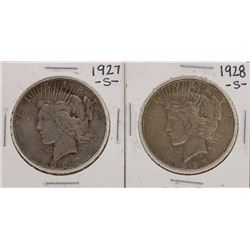 Lot of 1927-S & 1928-S $1 Peace Silver Dollar Coins