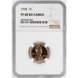 1958 Proof Lincoln Wheat Cent Coin NGC PF68RD Cameo