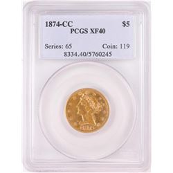 1874-CC $5 Liberty Half Eagle Gold Coin PCGS XF40