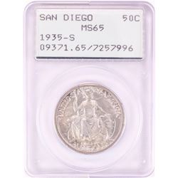 1935-S San Diego Commemorative Half Dollar Coin NGC MS65 Green Rattler Holder