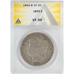 1892 $1 Morgan Silver Dollar Coin ANACS VF35