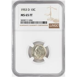 1953-D Roosevelt Dime Coin NGC MS65FT