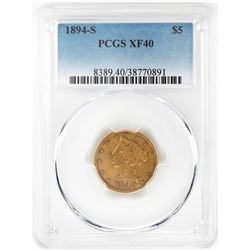 1894-S $5 Liberty Head Half Eagle Gold Coin PCGS XF40