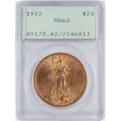 1922 $20 St. Gaudens Double Eagle Gold Coin PCGS MS62 Green Rattler Holder