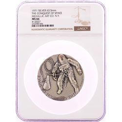 1971 The Conquest Of Space Medallic Art. Co. N.Y. Silver 63.5mm Medal NGC MS66