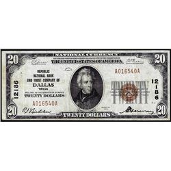 1929 $20 National Bank Dallas, TX CH# 12186 National Currency Note