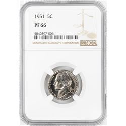 1951 Proof Jefferson Nickel Coin NGC PF66