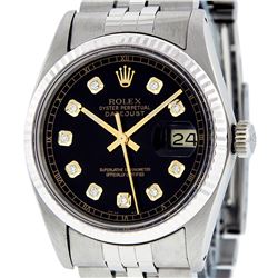 Rolex Men's Stainless Steel 36MM Black Diamond Datejust Wristwatch