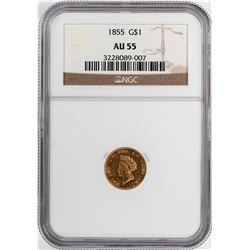 1855 $1 Indian Princess Head Gold Dollar Coin NGC AU55