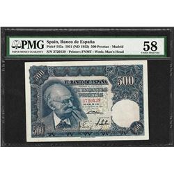 1951 Spain Banco de Espana 500 Pesetas Note Pick# 142a PMG Choice About Unc 58