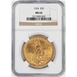 1924 $20 St. Gaudens Double Eagle Gold Coin NGC MS62