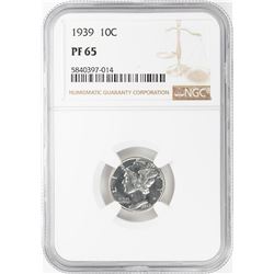 1939 Proof Mercury Dime Coin NGC PF65