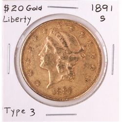 1891-S $20 Liberty Head Double Eagle Gold Coin