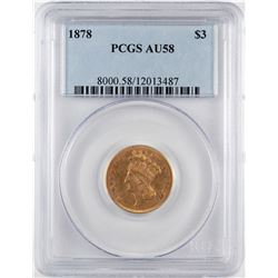 1878 $3 Indian Princess Head Gold Coin PCGS AU58